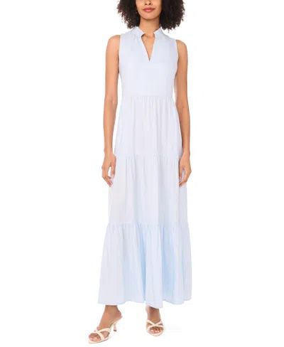 Vince Camuto V Neck Sleeveless Tiered Maxi Dress In Blue