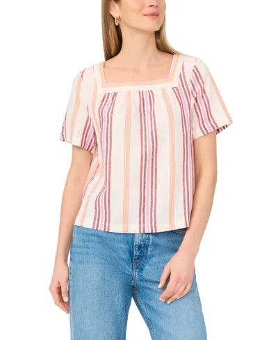 Vince Camuto Square Neck Flutter Sleeve Linen-blend Blouse In Orange