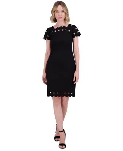 Vince Camuto Petites Womens Tie Neck Sleev Shift Dress In Black