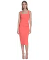 Vince Camuto Women's Square-neck Midi Bodycon Dress In Coral
