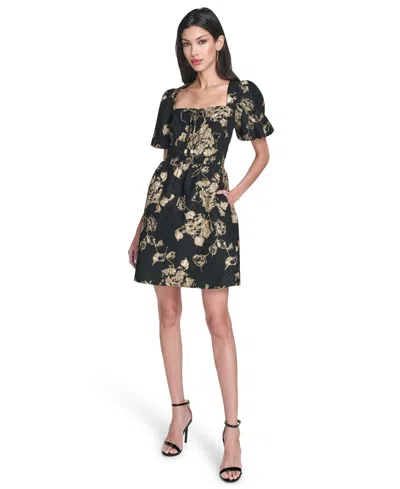 Vince Camuto Women's Square Neck Puff Sleeves Dress In Black