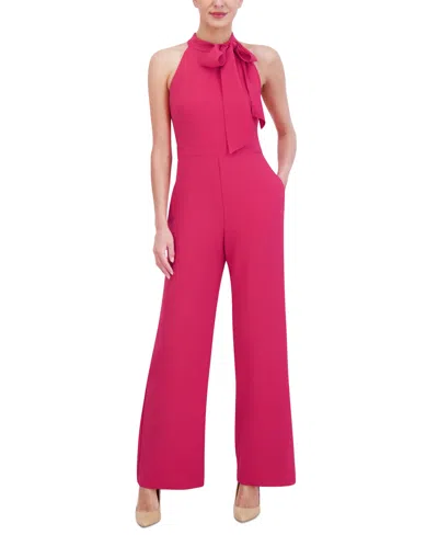 Vince Camuto Women's Stretch-crepe Tie-neck Sleeveless Jumpsuit In Hot Pink