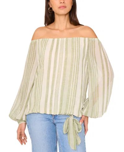 Vince Camuto Women's Stripe Off-the-shoulder Tied-hem Top In Green
