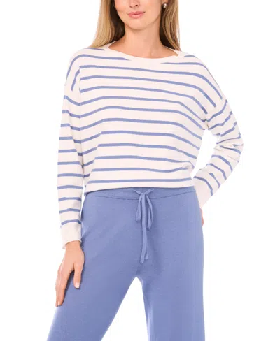 Vince Camuto Women's Stripe Rolled Edge Long Sleeves Sweater In Purple
