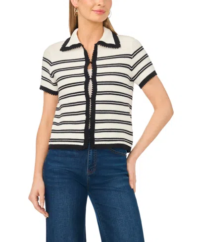 Vince Camuto Women's Striped Collared Short-sleeve Cardigan In White