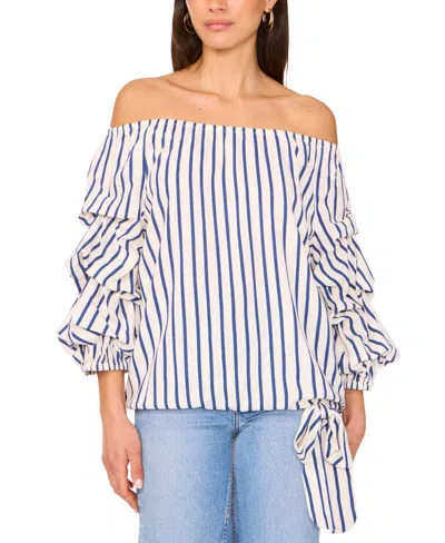 Vince Camuto Women's Striped Off-the-shoulder Bubble-sleeve Blouse In Blue