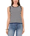 Vince Camuto Women's Striped Ribbed Keyhole-back Sleeveless Sweater In Rich Black