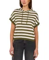 Vince Camuto Stripe Short Sleeve Hooded Sweater In Olive Oasis