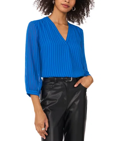 Vince Camuto Women's Striped V-neck 3/4-sleeve Top In Blue