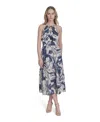 Vince Camuto Leaf Print Cotton Halter Neck Midi Dress In Blue
