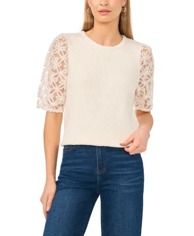 Vince Camuto Textured Lace Sleeves Top In Neutral