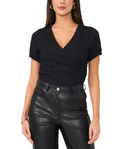 Vince Camuto Women's Textured Faux-wrap Top In Rich Black