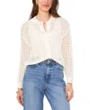 Vince Camuto Pointelle Crewneck Cardigan In New Ivory