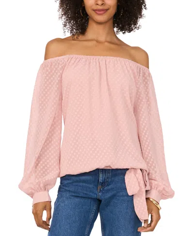 Vince Camuto Women's Textured Off-the-shoulder Long-sleeve Tie-front Blouse In Pink