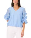 Vince Camuto Metallic Slub Bubble Sleeve Top In Sky