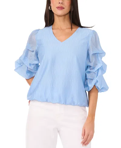 Vince Camuto Metallic Slub Bubble Sleeve Top In Sky
