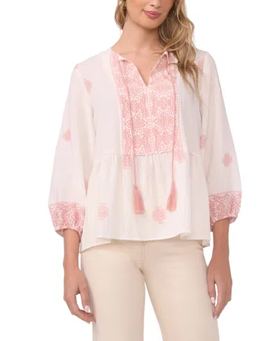 Vince Camuto Peasant Blouse With Neck Tie In White