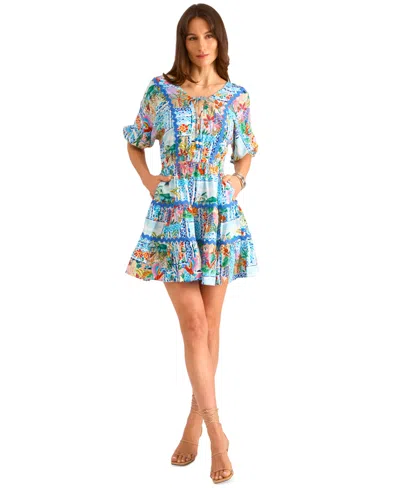 Vince Camuto Women's Tie-neck Rickrack-trim Tiered Dress In Multi