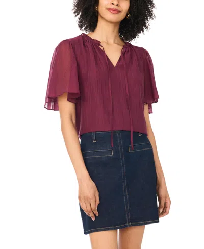 Vince Camuto Women's Tie Neck Short-sleeve Blouse In Burgundy