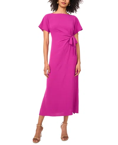 Vince Camuto Women's Tie-waist Boat-neck Midi Dress In Grape Wine
