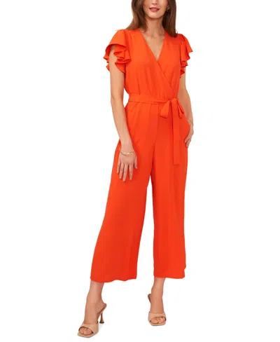 Vince Camuto Women's Tie-waist Flutter-sleeve V-neck Jumpsuit In Blaze Orange