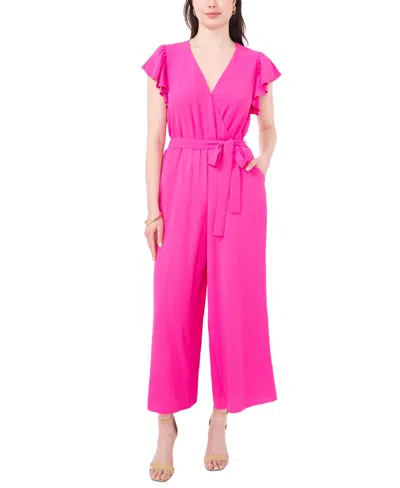 Vince Camuto Women's Tie-waist Flutter-sleeve V-neck Jumpsuit In Fiercely Fuschia