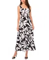 Vince Camuto Printed Square-neck Smocked-back Maxi Dress In Rich Black