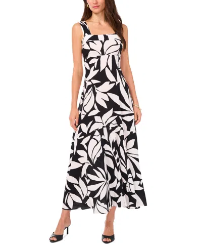 Vince Camuto Printed Square-neck Smocked-back Maxi Dress In Black