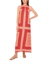 Vince Camuto Women's Tile-print Sleeveless Halter Maxi Dress In Cayenne