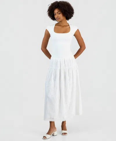 Vince Camuto Women's Tonal-print Tiered Lace-trim Maxi Skirt In White