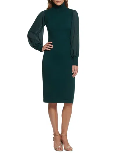 Vince Camuto Women's Turtleneck Chiffon Sheath Dress In Spruce