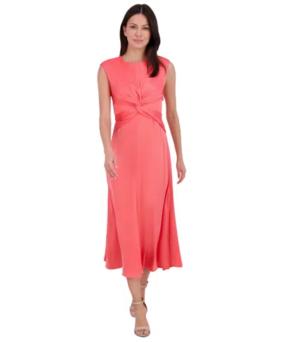 Vince Camuto Women's Twist-front Extended-cap-sleeve Dress In Flamingo