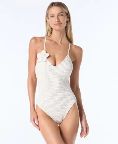 Vince Camuto Women's V-neck Crochet Tie-back One-piece Swimsuit In White