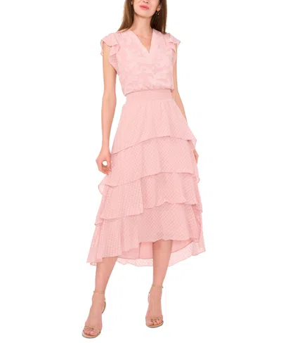 Vince Camuto Women's V-neck Flutter-sleeve Tiered Dress In Heavenly Pink