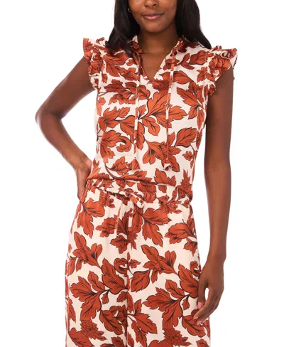 Vince Camuto Split Neck Flutter Blouse In Orange