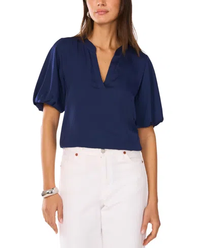 Vince Camuto Women's V-neck Short Puff Sleeve Blouse In Blue