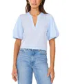 Vince Camuto Women's V-neck Short Puff Sleeve Blouse In Blue