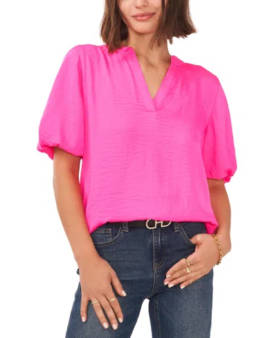Vince Camuto Women's V-neck Short Puff Sleeve Blouse In Hot Pink
