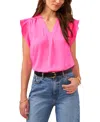 Vince Camuto Ruffle Sleeve Satin Top In Hot Pink