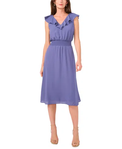 Vince Camuto Women's V-neck Smocked Ruffled Midi Dress In Indigo