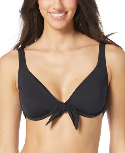 Vince Camuto Women's V-neck Tie-front Bikini Top In Black