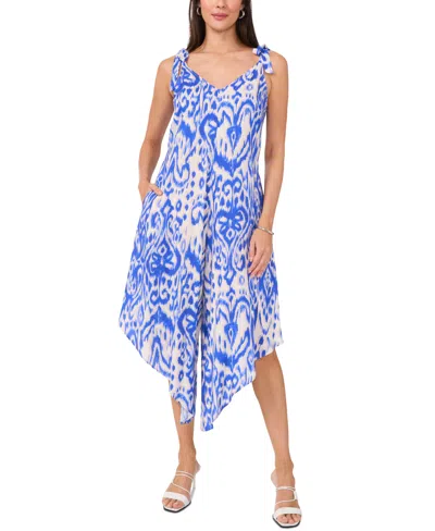 Vince Camuto Women's V-neck Tie-strap Cascade-leg Jumpsuit In Royal Azure