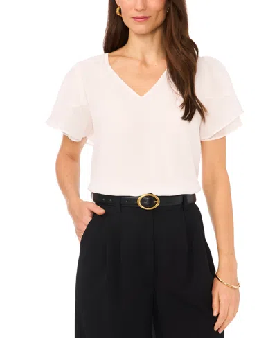 Vince Camuto Women's V-neck Tulip Sleeve Blouse In White