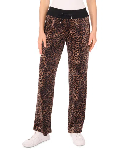 Vince Camuto Womens Velour Animal Print Drawstring Waist Straight Leg Pants