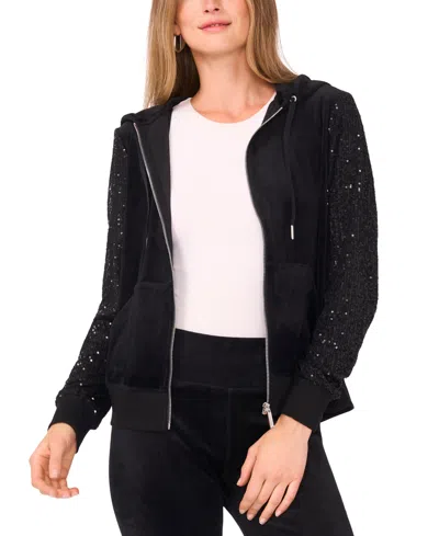 VINCE CAMUTO WOMEN'S VELOUR SEQUIN LONG-SLEEVE ZIP-FRONT HOODIE JACKET