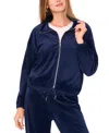 Vince Camuto Women's Velour Zip-front Mock Neck Jacket In Blue