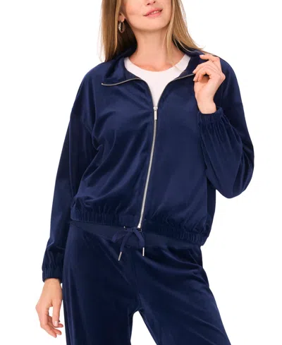 Vince Camuto Women's Velour Zip-front Mock Neck Jacket In Blue