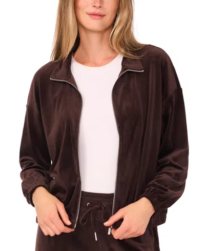 Vince Camuto Women's Velour Zip-front Mock Neck Jacket In Brown