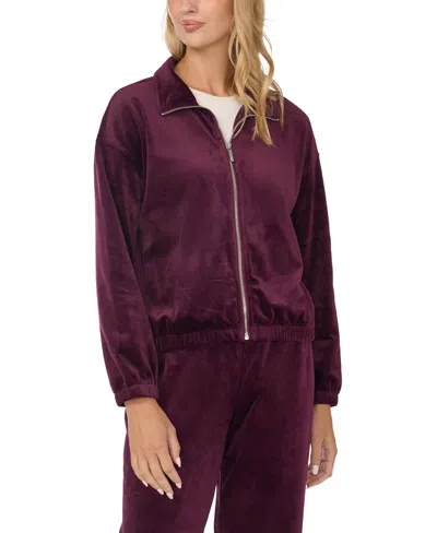 Vince Camuto Women's Velour Zip-front Mock Neck Jacket In Purple