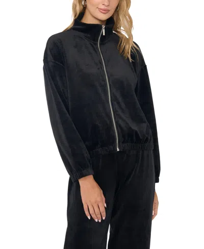 Vince Camuto Women's Velour Zip-front Mock Neck Jacket In Black